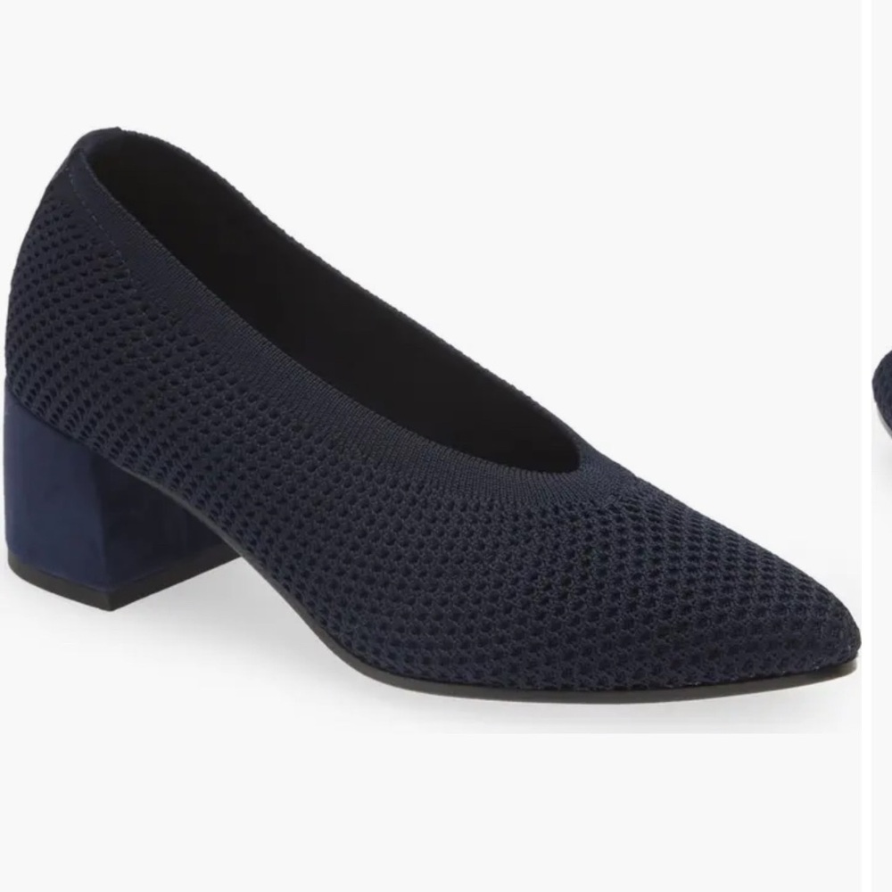 Blue Chunky Heel Knit Pumps